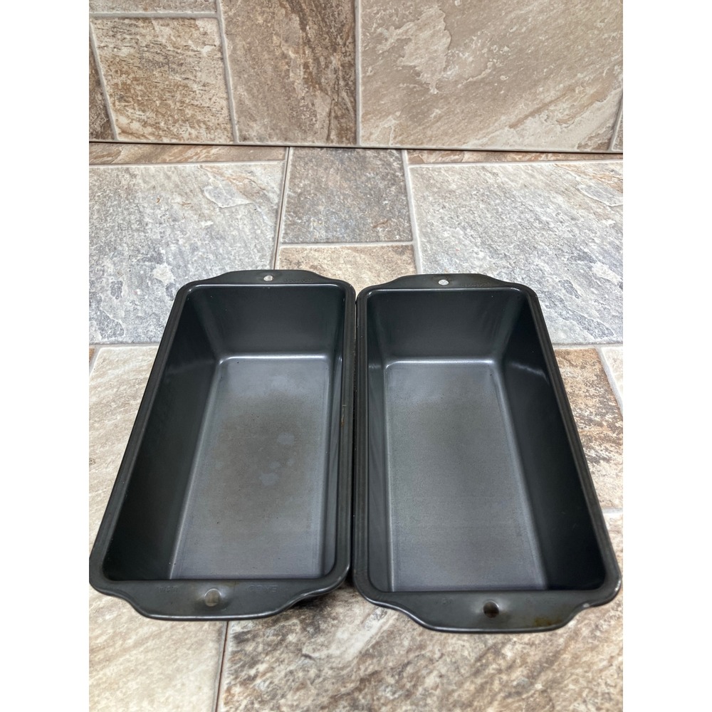 Ekco Vintage Non Stick Loaf Pans Set of 2 Dark Grey Metal Bread Pans USA 8.5x4.5